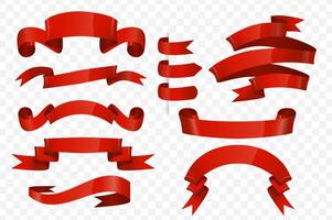 röd band och etiketter uppsättning i tecknad serie design. bunt av tömma banderoller för försäljning och rabatter, skinande satin band, rullar, virvlar eller vågor märken Övrig isolerat platt element. illustration vektor