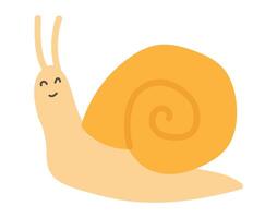 süß Schnecke im eben Design. bezaubernd glücklich schleppend Schnecke mit Orange Hülse. Illustration isoliert. vektor