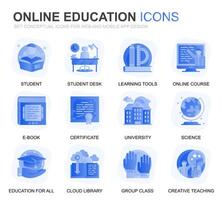 modern uppsättning utbildning och kunskap lutning platt ikoner för hemsida och mobil appar. innehåller sådan ikoner som uppkopplad kurs, universitet, studerar, bok. konceptuell Färg platt ikon. piktogram packa. vektor