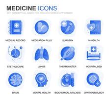 modern uppsättning sjukvård och medicin lutning platt ikoner för hemsida och mobil appar. innehåller sådan ikoner som läkare, sjukhus, medicinsk Utrustning. konceptuell Färg platt ikon. piktogram packa. vektor