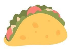 Tacos im Tortilla im eben Design. Mexikaner schnell Essen Speisekarte zum Mitnahme Abendessen. Illustration isoliert. vektor
