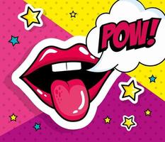 sexy Mund mit herausgestreckter Zunge und Pow-Ausdruck im Pop-Art-Stil vektor