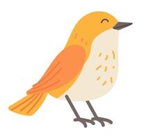 söt orange fågel i platt design. Lycklig skog birdie med ljus fjädrar. illustration isolerat. vektor