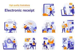 elektronisch Kassenbon Netz Konzept mit Menschen Szenen einstellen im eben Stil. bündeln von online Zahlung mit Digital Rechnung, finanziell Transaktionen über Handy, Mobiltelefon App. Illustration mit Charakter Design vektor