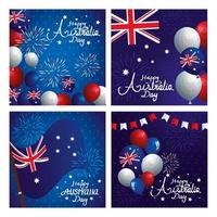 Set Poster von Happy Australia Day mit Dekoration vektor
