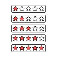 stjärna betyg pixel ikon. retro illustration design. respons, recension, betyg, fem stjärnor. vektor