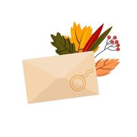Briefumschlag mit schön Herbst Blätter. vektor