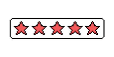 Star Bewertung Pixel Symbol. Rückmeldung, Rezension, Bewertung, fünf Sterne. retro Illustration Design. vektor