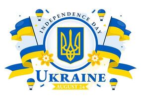 Lycklig ukraina oberoende dag illustration på 24 augusti med ukrainska flagga bakgrund i nationell Semester platt tecknad serie bakgrund vektor