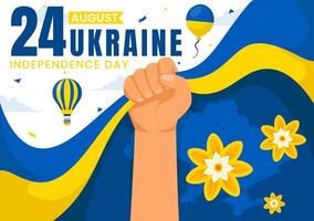 Lycklig ukraina oberoende dag illustration på 24 augusti med ukrainska flagga bakgrund i nationell Semester platt tecknad serie bakgrund vektor