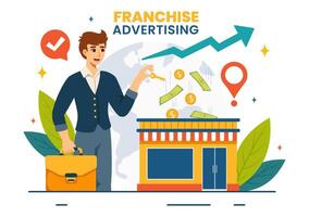 franchise reklam illustration med företag och finansiera till främja framgångsrik varumärke eller marknadsföring i platt tecknad serie bakgrund vektor