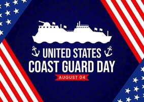 förenad stater kust vakt dag illustration på augusti 4 med amerikan vinka flagga och fartyg i nationell Semester platt tecknad serie bakgrund vektor