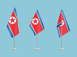 flagga av norr korea med silver- stolpe.set av norr koreanska nationell flagga vektor