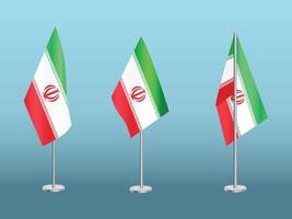 flagga av iran med silver- stolpe.set av Irans nationell flagga vektor