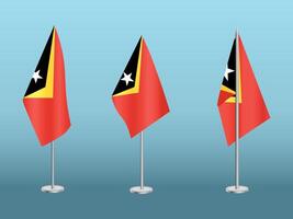 flagga av öst timor med silver- stolpe.set av öst timors nationell flagga vektor