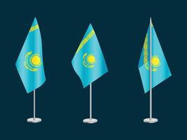 Flagge von Kasachstan mit Silber Stangensatz von Kasachstans National Flagge vektor