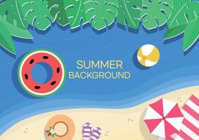 glücklich Sommer- Urlaub Ferien Hintergrund mit Ozean Sicht, Strand Landschaft oder das Aussicht von Schwimmen Schwimmbad vektor