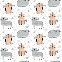 Süße Katze und Sterne nahtlose Vektor-Baby-Muster auf isolierten weißen skandinavischen Hintergrund. für Kinder Stoff, Stoff, Hintergrund, Tapete. druckbares Format vektor