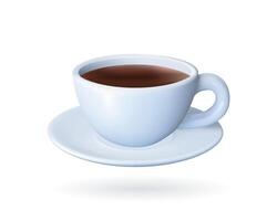 3d realistisch Weiß Tasse mit Kaffee oder Tee. Tasse und sauser mit heiß trinken. Becher zum heim, Restaurant und Cafe. vektor