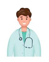 lächelnd Mann Arzt Benutzerbild im Uniform mit Stethoskop. 3d Gesundheitswesen und Medizin Konzept. vektor
