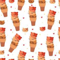 nahtlos Muster Karikatur Katze Eis Creme. süß Essen Design Hintergrund zum Geschenk wickeln Papier vektor