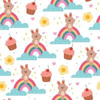 nahtlos Muster Karikatur Hase mit Cupcake und Himmel Element. süß Tier Hintergrund zum Textil, Geschenk wickeln Papier vektor