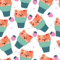 nahtlos Muster Karikatur Katze mit süß Nachtisch. süß Tier Hintergrund Illustration zum Geschenk wickeln Papier vektor