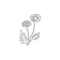 singel one line drawing of beauty fresh tagetes erecta for garden logo. dekorativ ringblommakoncept för heminredning väggkonst affischtryck. modern kontinuerlig linje rita design vektorillustration vektor