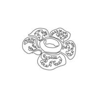 enda kontinuerlig linjeteckning av skönhet färsk lik lilja för hem vägg dekor affisch konst print. dekorativ rafflesia arnoldii blomma för nationalparken. moderna en rad rita design vektorillustration vektor