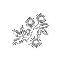 einzelne durchgehende Strichzeichnung von Schönheit frischer Mimose pudica für Wohnkultur-Wand-Kunst-Plakatdruck. dekorative Touch-me-not-Blume für Einladungskarte. moderne eine linie zeichnen design-vektorillustration vektor