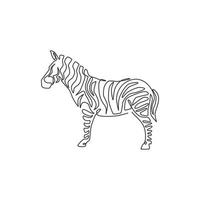 einzelne durchgehende Strichzeichnung der eleganten Zebra-Firmenlogo-Identität. Pferd mit Streifensäugetier-Tierkonzept für Nationalpark-Safari-Zoo-Maskottchen. trendige Grafikdesignillustration mit einer Linie zeichnen vektor