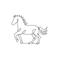eine durchgehende Strichzeichnung der Logo-Identität der wilden Luxuspferdegesellschaft. Pferdeschnelles und starkes Säugetiersymbolkonzept. trendige einzeilige Vektor-Draw-Design-Grafik-Illustration vektor