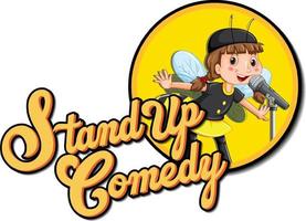 Stand-Up-Comedy-Logo-Design mit Mädchen-Cartoon-Figur vektor