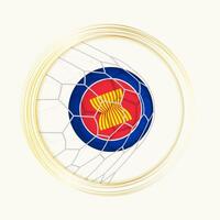 asean scoring mål, abstrakt fotboll symbol med illustration av asean boll i fotboll netto. vektor