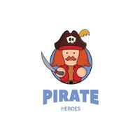 söt maskot logotyp kapten pirat med svärd illustration. pirat begrepp illustration maskot logotyp karaktär vektor