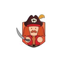 süß Karikatur Kapitän Pirat mit Schwert Symbol Illustration. Königreich Konzept Illustration Prämie Cartoon, flach Stil Karikatur vektor