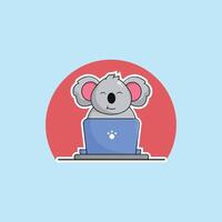 süß Tier Koala Karikatur Arbeiten beim Laptop Illustration Tier Technologie Konzept Prämie eben Karikatur vektor