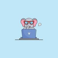 süß Tier Elefant Karikatur Arbeiten beim Laptop Illustration Tier Technologie Konzept Prämie eben Karikatur vektor