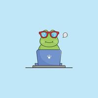süß Tier Frosch Karikatur Arbeiten beim Laptop Illustration Tier Technologie Konzept Prämie eben Karikatur vektor