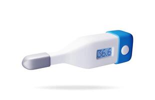 3d elektronisch Thermometer zum Messung isoliert. machen Digital Thermometer zeigen Temperatur. Gesundheitspflege, Krankenhaus und medizinisch Diagnose. Dringlichkeit und Notfall Dienstleistungen. vektor
