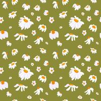 Sommer- Gänseblümchen Hintergrund Grün nahtlos Muster Frühling Blühen Wildblume Laub Ornament Verpackung Stoff Hintergrund Textil- Mosaik vektor