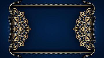 mörk blå dekorativ bakgrund, med guld mandala dekoration vektor