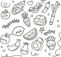 eben Design Gliederung süß kawaii Obst und Gemüse Gekritzel Zeichnung Illustration vektor