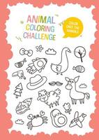 platt design söt djur- färg utbildning kalkylblad tryckbar för barn roligt aktivitet vektor