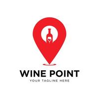 Wein Punkt Logo Design Vorlage. bestehend aus von Glas und Wein Flasche Symbole mit Zeiger Symbole. Wein Standort. Wein Geschäft. vektor