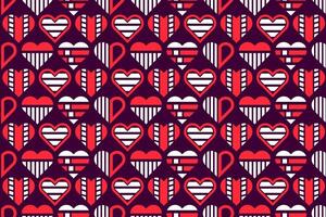 abstrakt nahtlos rot und Weiß farbig dekorativ, stilisiert geometrisch Herzen. endlos wiederholen Herz Formen, abstrakt Muster Design vektor
