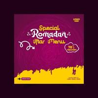 Ramadan iftar Speisekarte Essen Post Design und Sozial Medien Banner Vorlage vektor