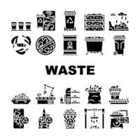 avfall sortering sopor plast ikoner uppsättning vektor