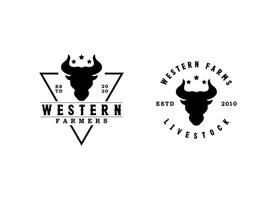 Västra tjur ko buffel longhorn huvud silhuett med stjärna för ranch bruka boskap logotyp design vektor