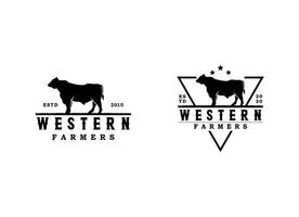 Västra tjur ko buffel longhorn huvud silhuett med stjärna för ranch bruka boskap logotyp design vektor